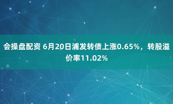 会操盘配资 6月20日浦发转债上涨0.65%，转股溢价率11.02%